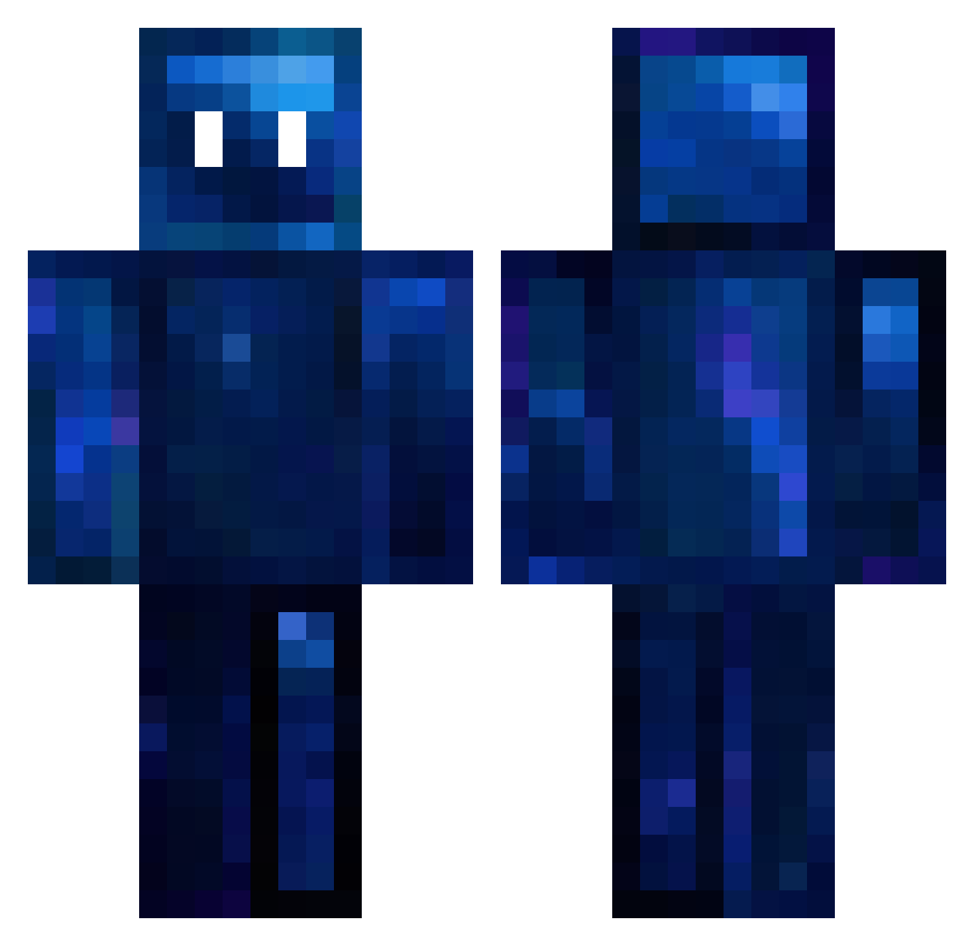 Bumpypigma Minecraft skin, front and back view