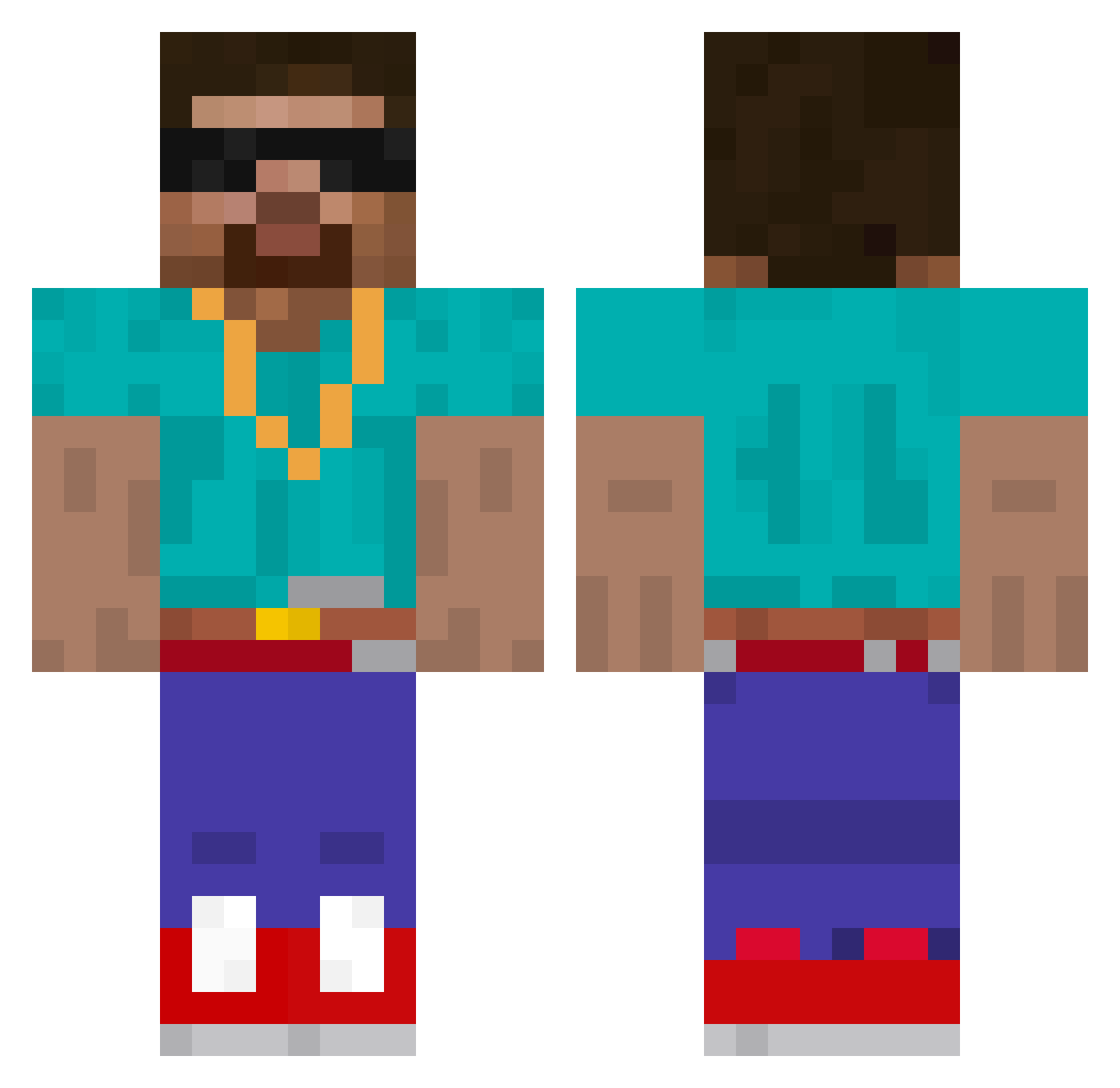 youngTB Minecraft skin, front and back view