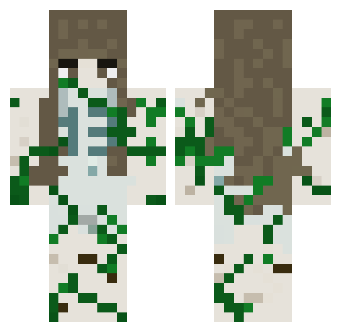 RavenBirdMC Minecraft skin, front and back view