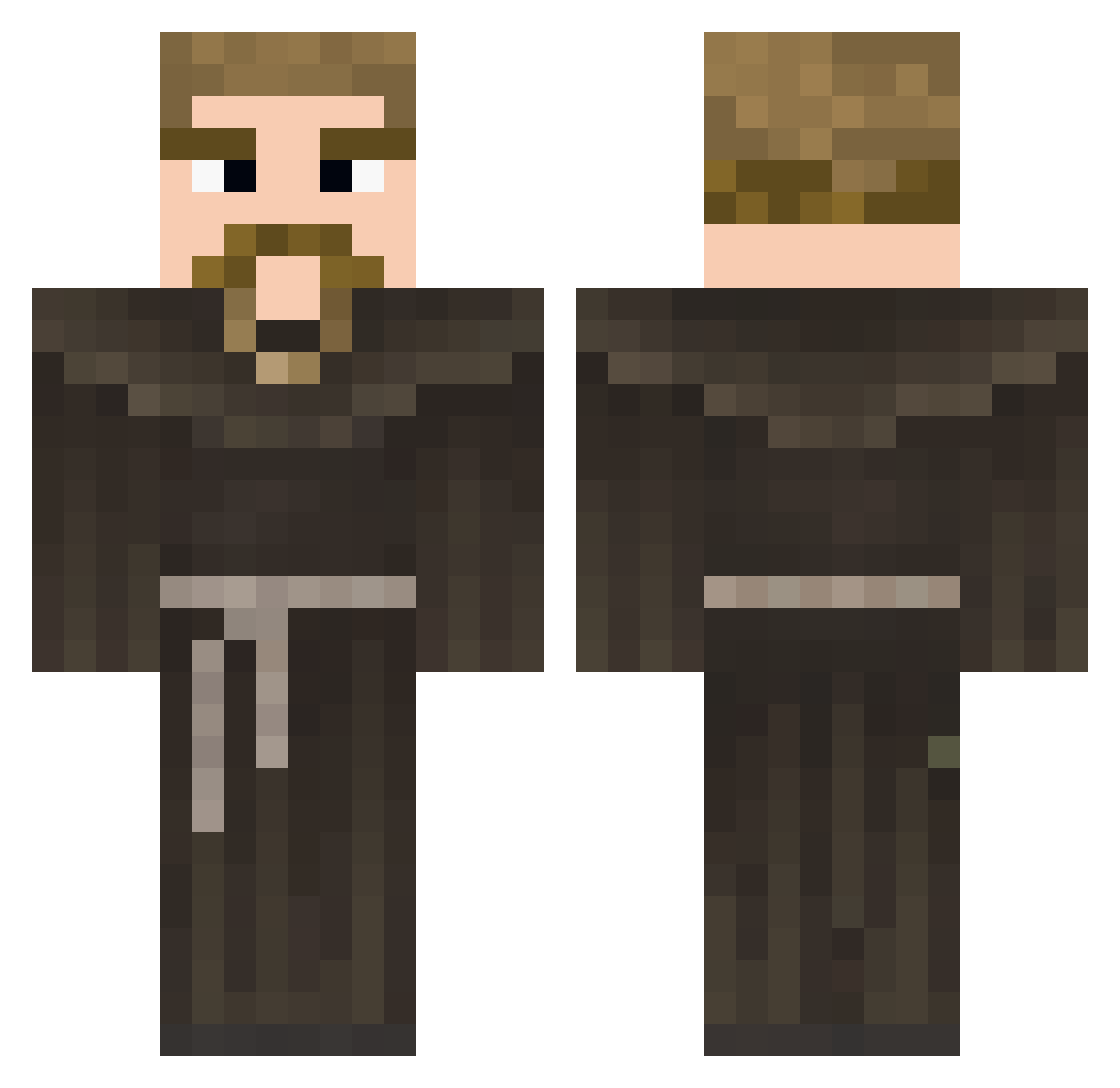 W3ste Minecraft skin, front and back view
