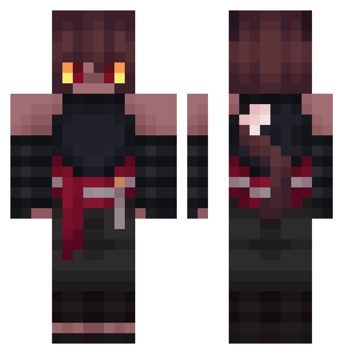 Katzekin Minecraft skin, front and back view