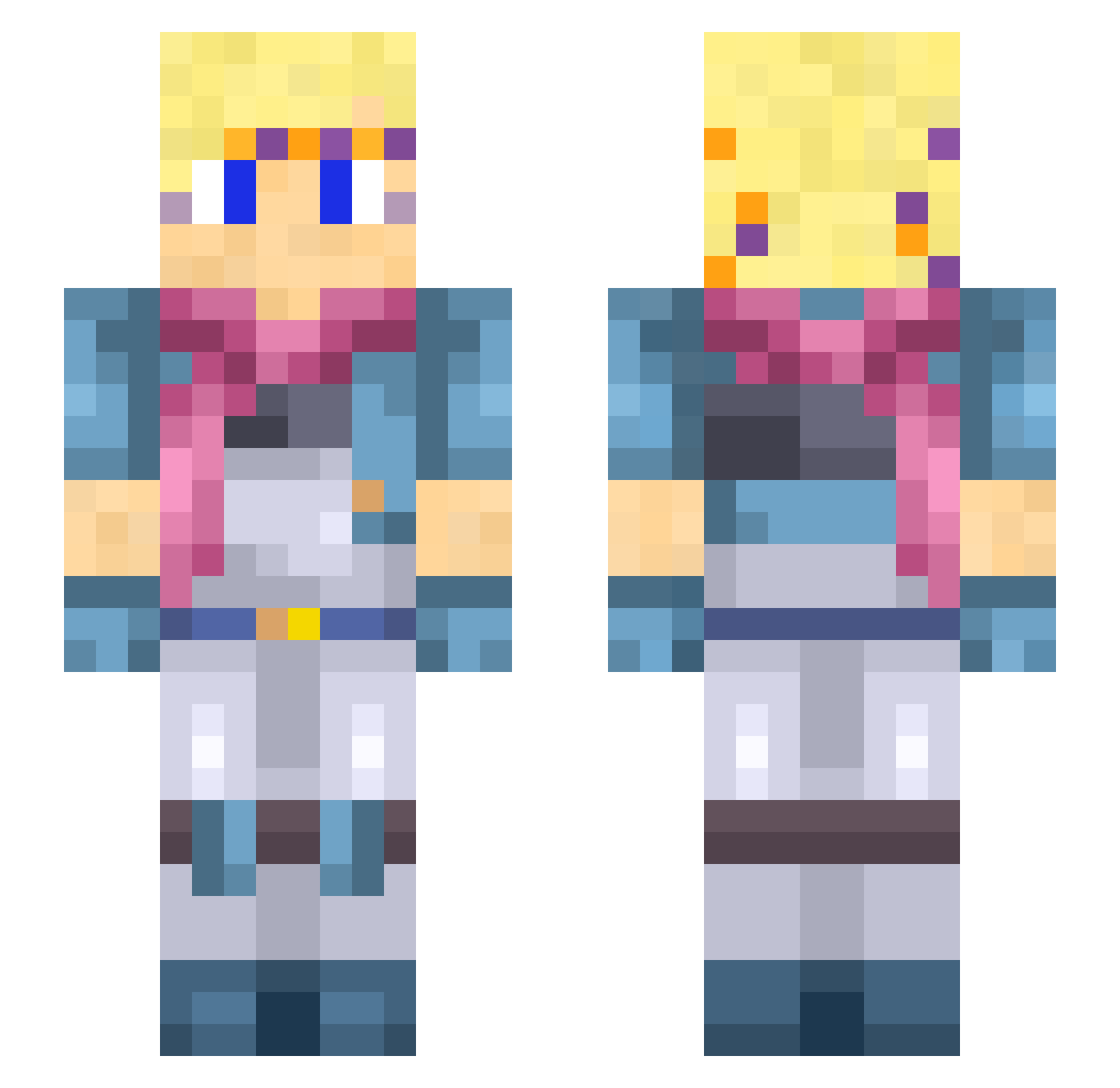 Andromxda Minecraft skin, front and back view