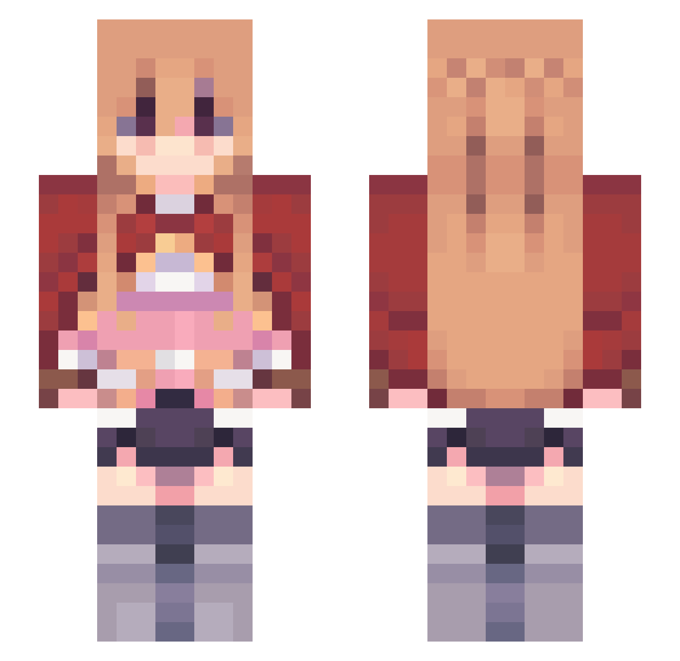foxxee Minecraft skin, front and back view