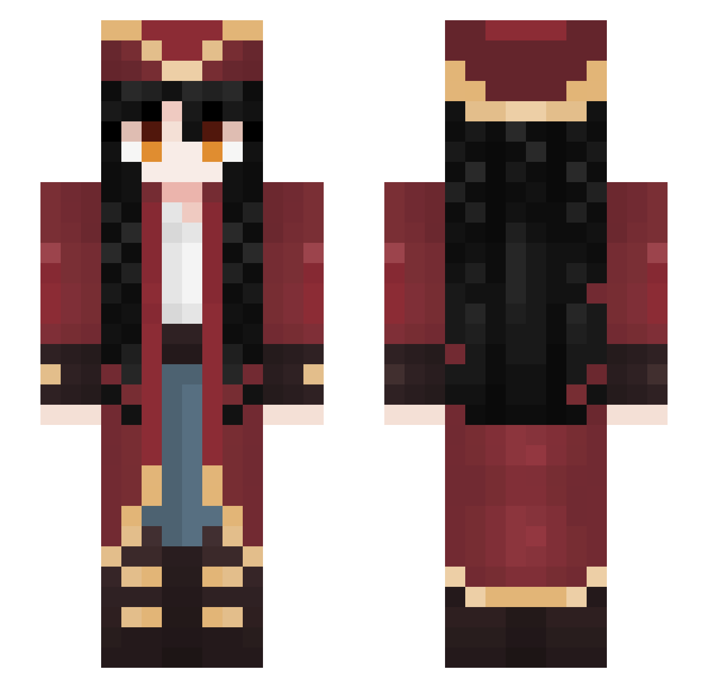 D3mortify Minecraft skin, front and back view