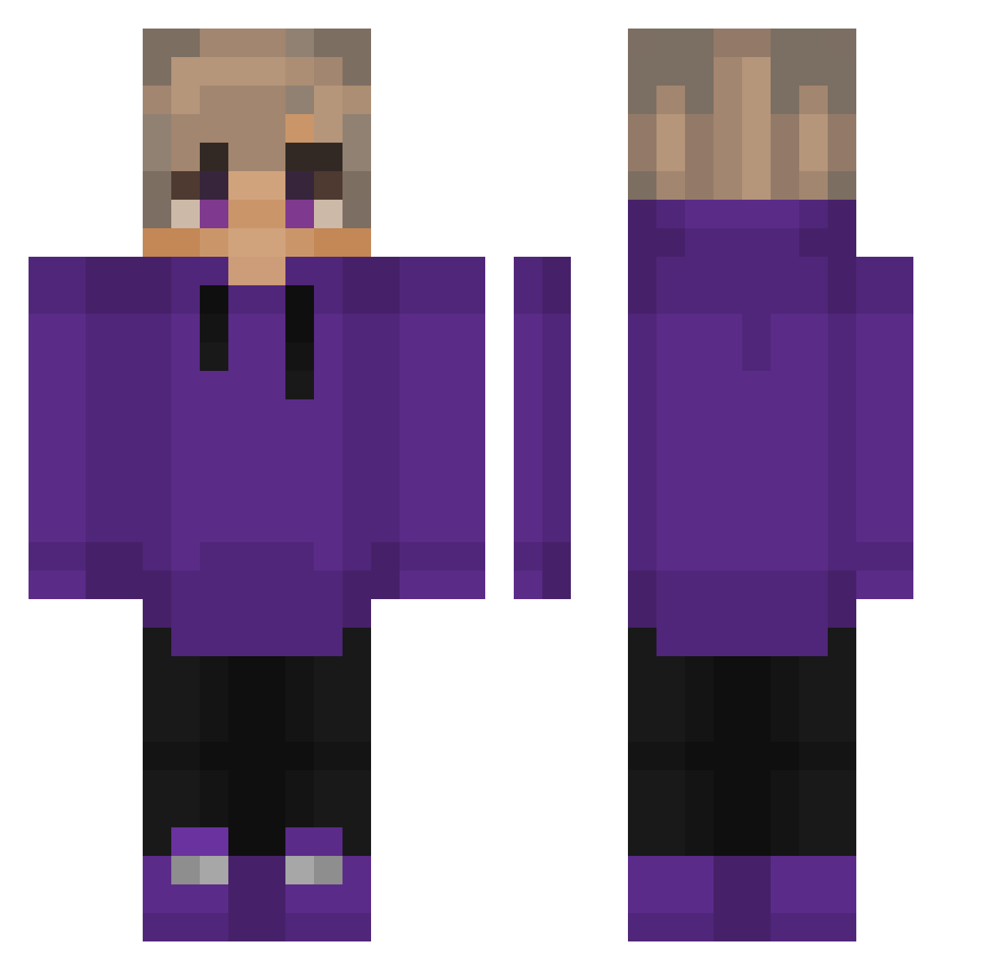 tpcow Minecraft skin, front and back view
