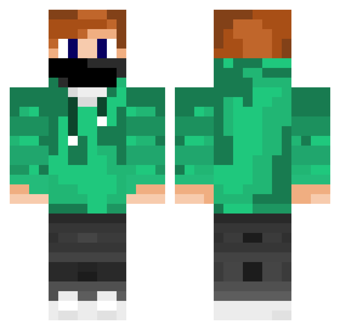 ToxicPandaGaming Minecraft skin, front and back view