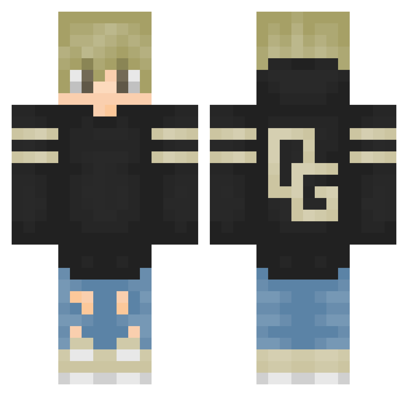 Rerouted Minecraft skin, front and back view