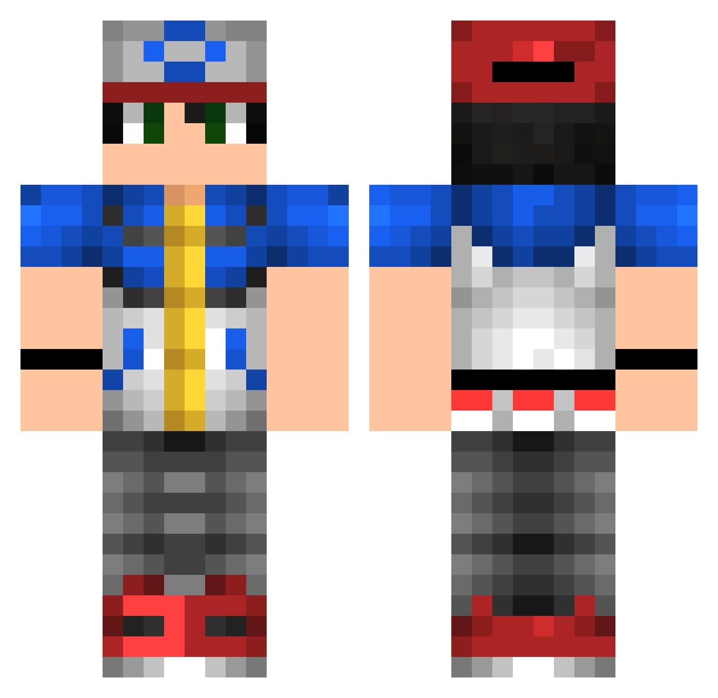Rebboting Minecraft skin, front and back view