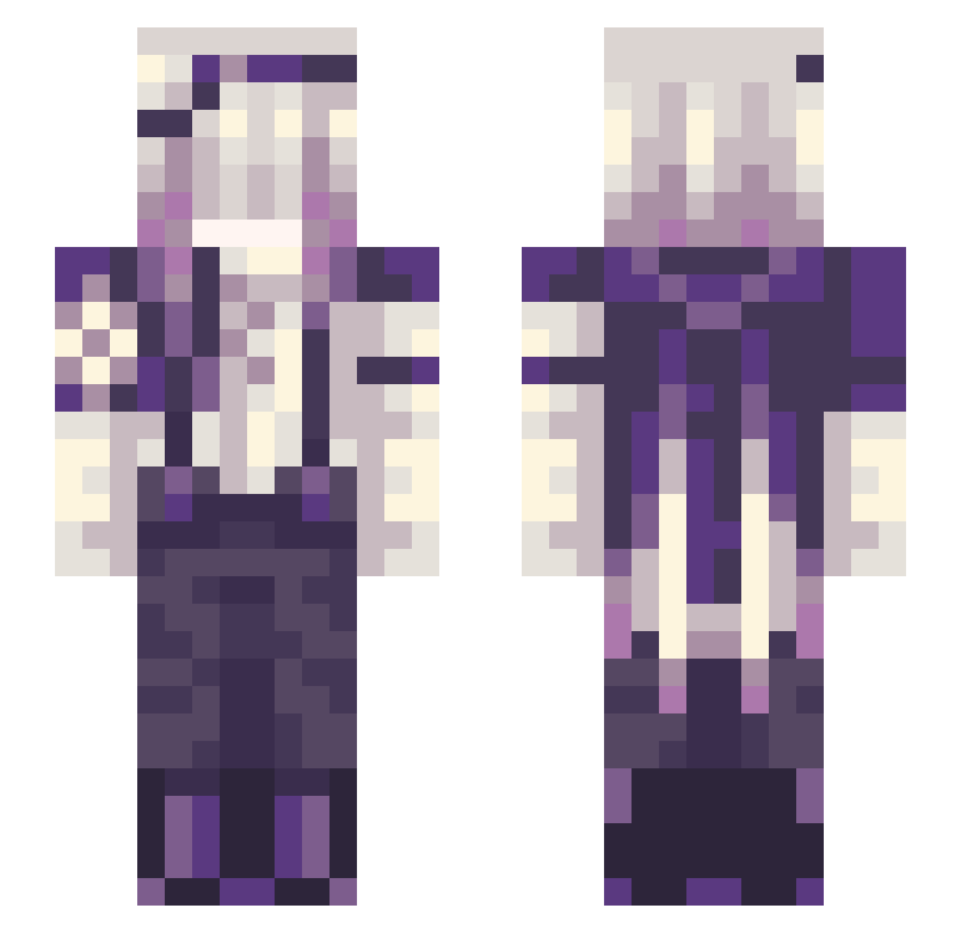 Quartziess Minecraft skin, front and back view