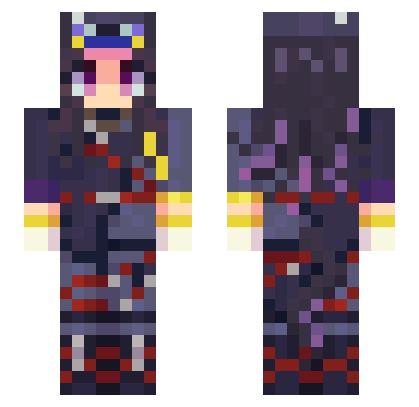 SleepyAndFluffy Minecraft skin, front and back view