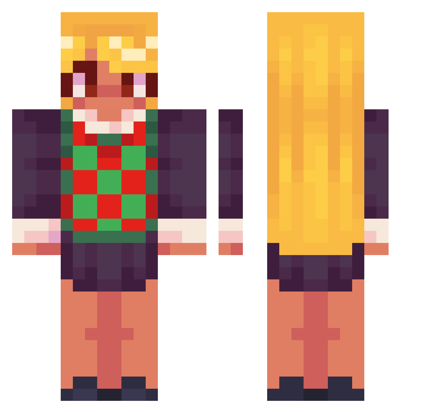 Nhrie Minecraft skin, front and back view