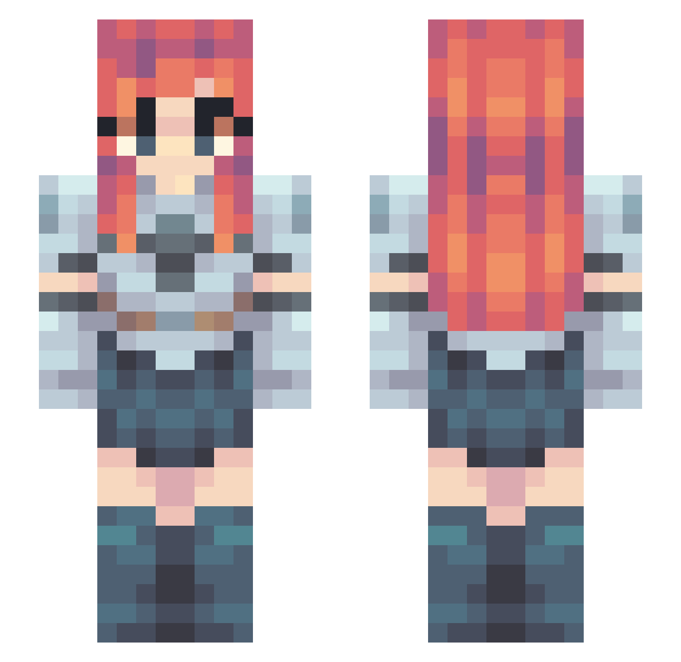 Xrza Minecraft skin, front and back view