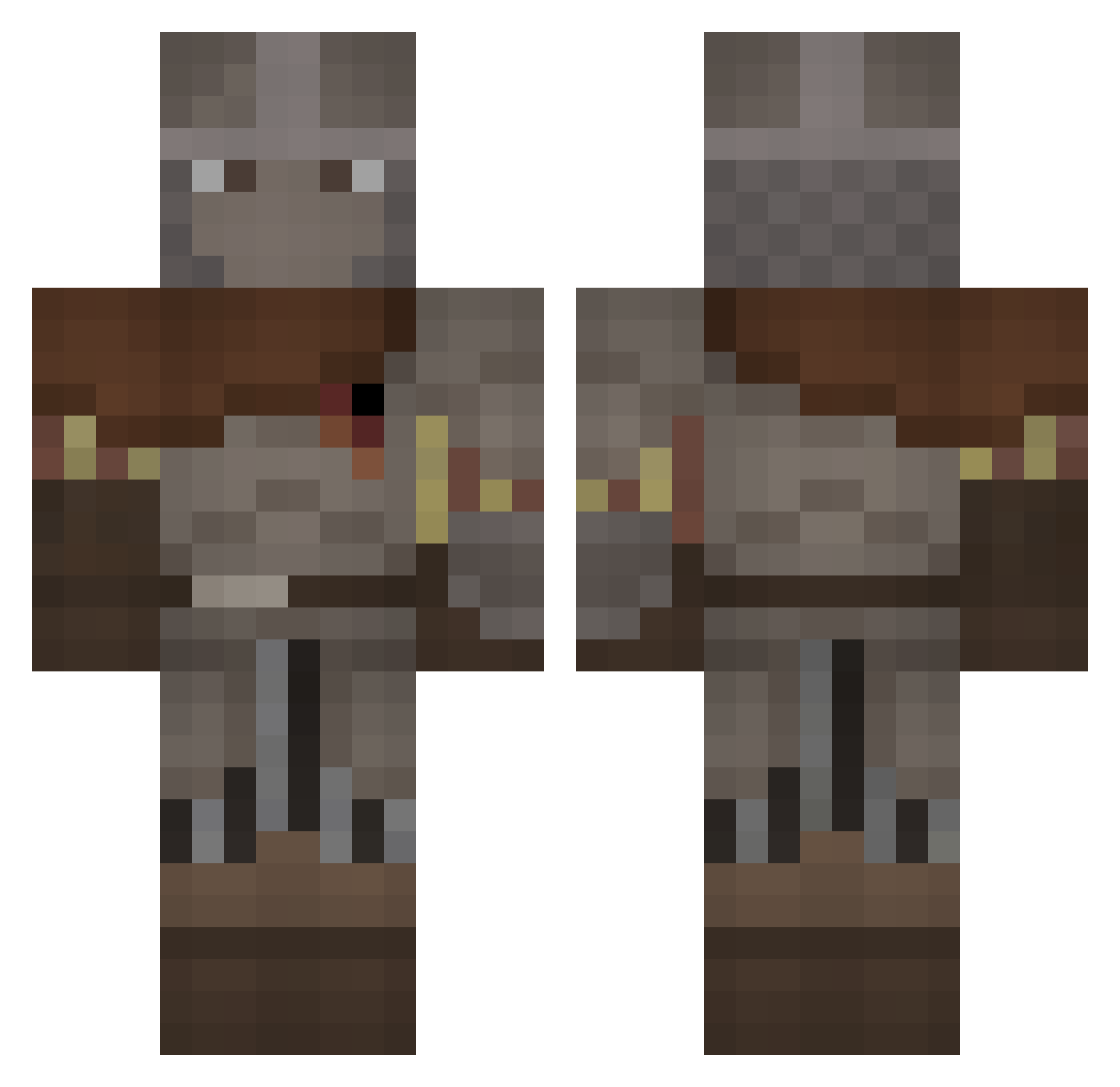 Xore Minecraft skin, front and back view