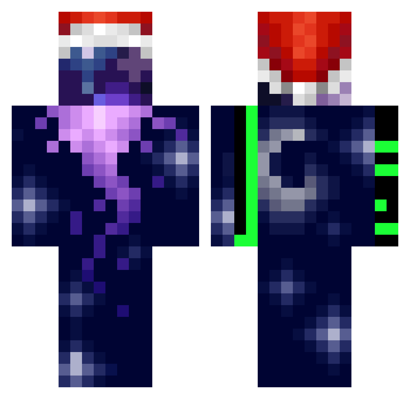 SpacelordXYZ Minecraft skin, front and back view