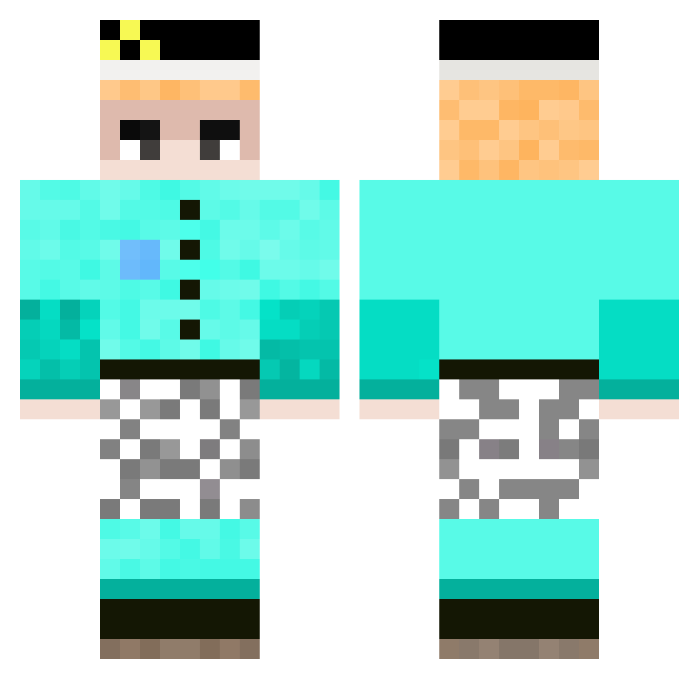 Sponggys Minecraft skin, front and back view