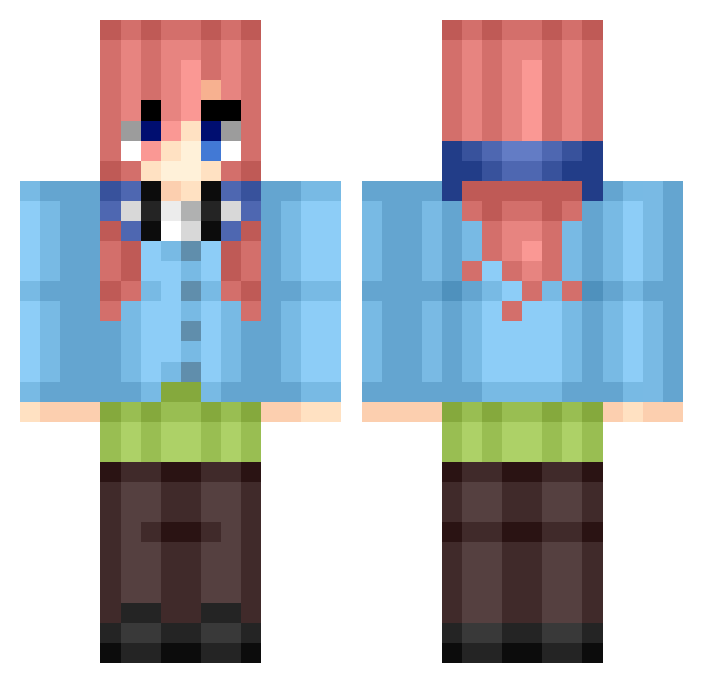 Rackuddon Minecraft skin, front and back view