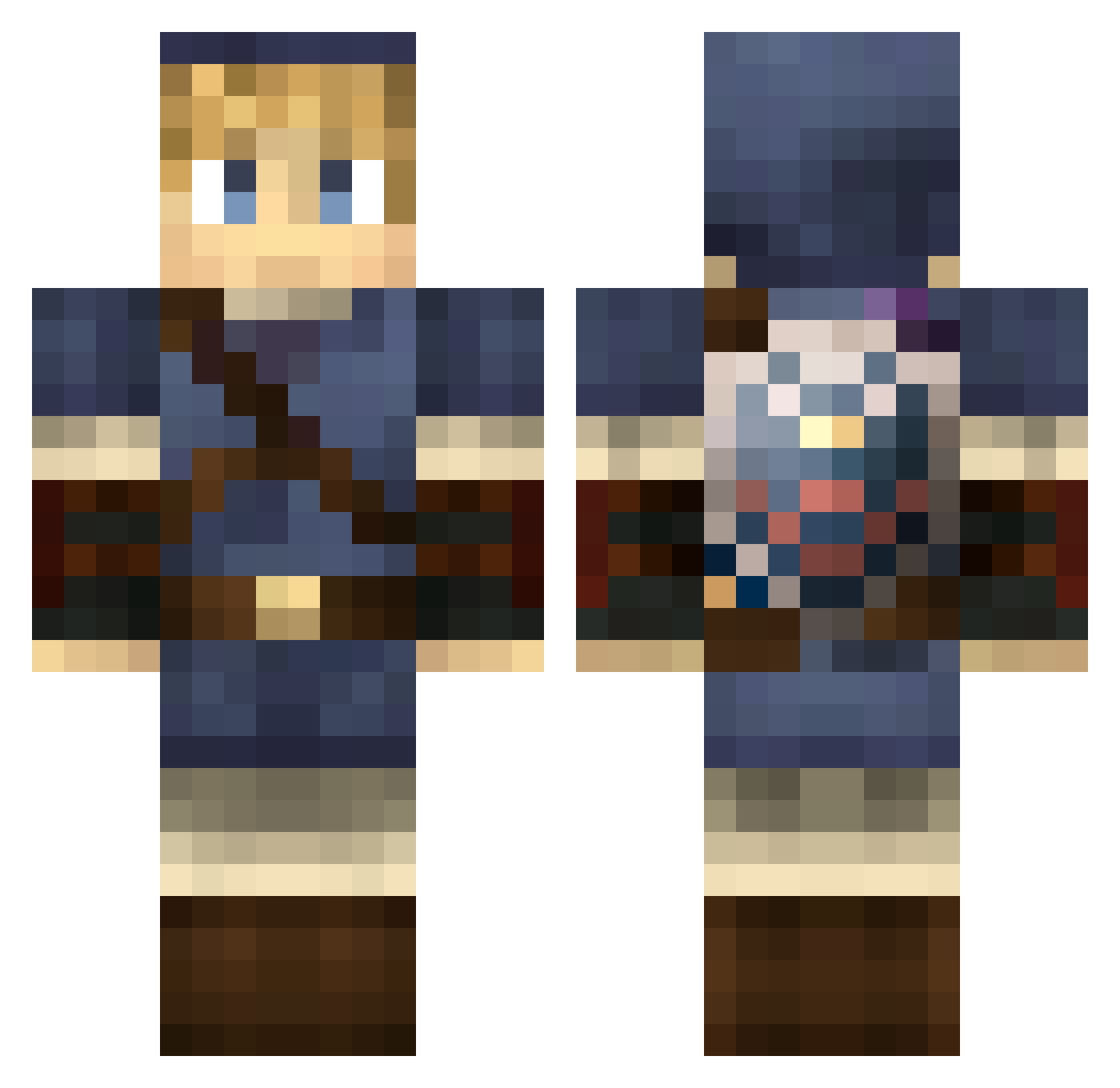 Yamre Minecraft skin, front and back view