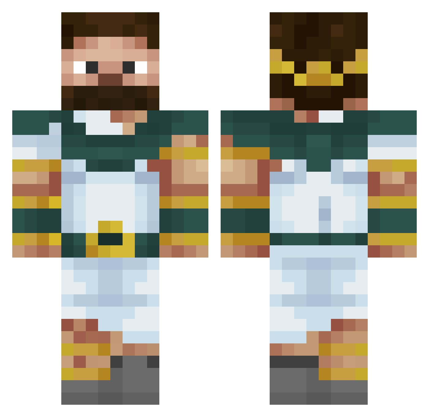 sabixX Minecraft skin, front and back view