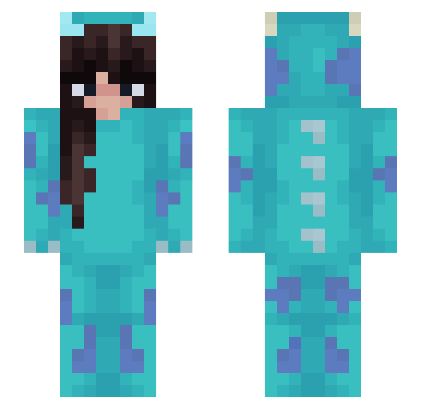 Smurfaxa Minecraft skin, front and back view
