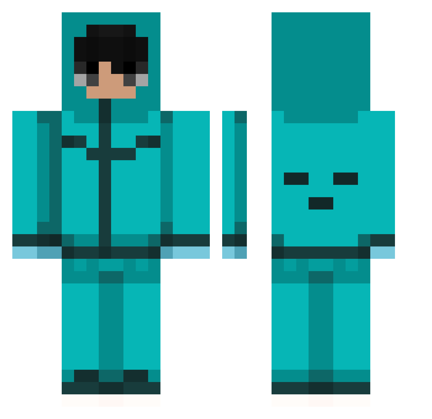 shark_herobrine Minecraft skin, front and back view