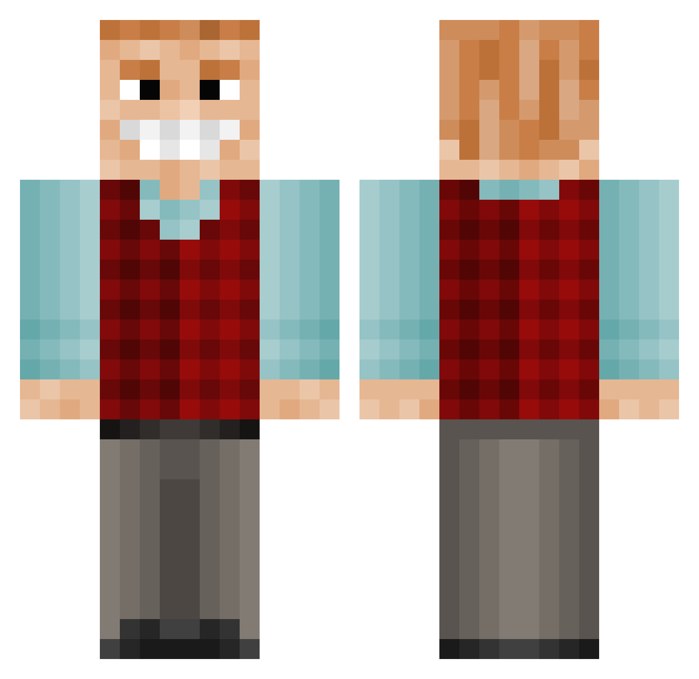 BadLuckBrian Minecraft skin, front and back view