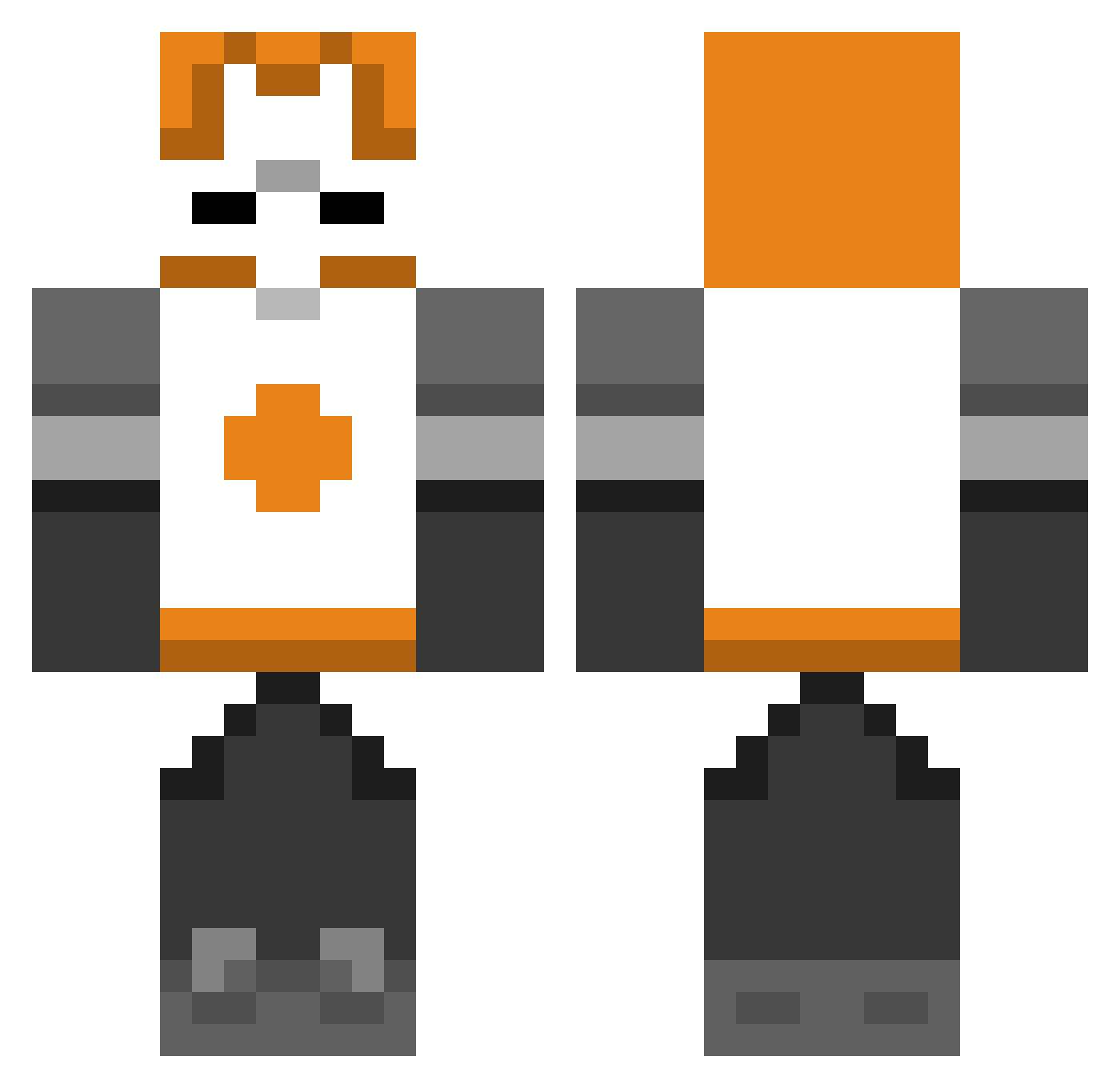 PNM9 Minecraft skin, front and back view