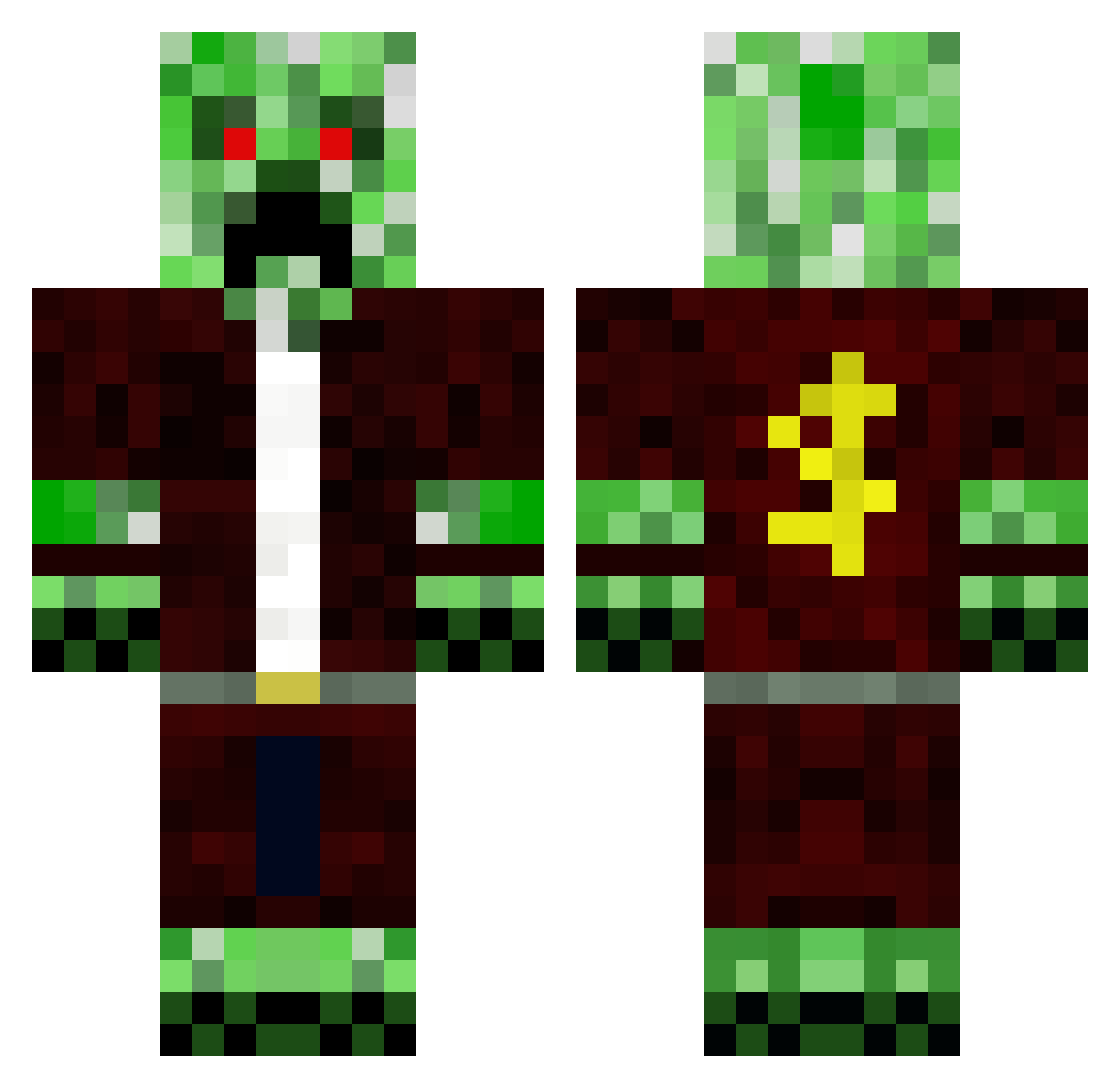 Paraphrases Minecraft skin, front and back view