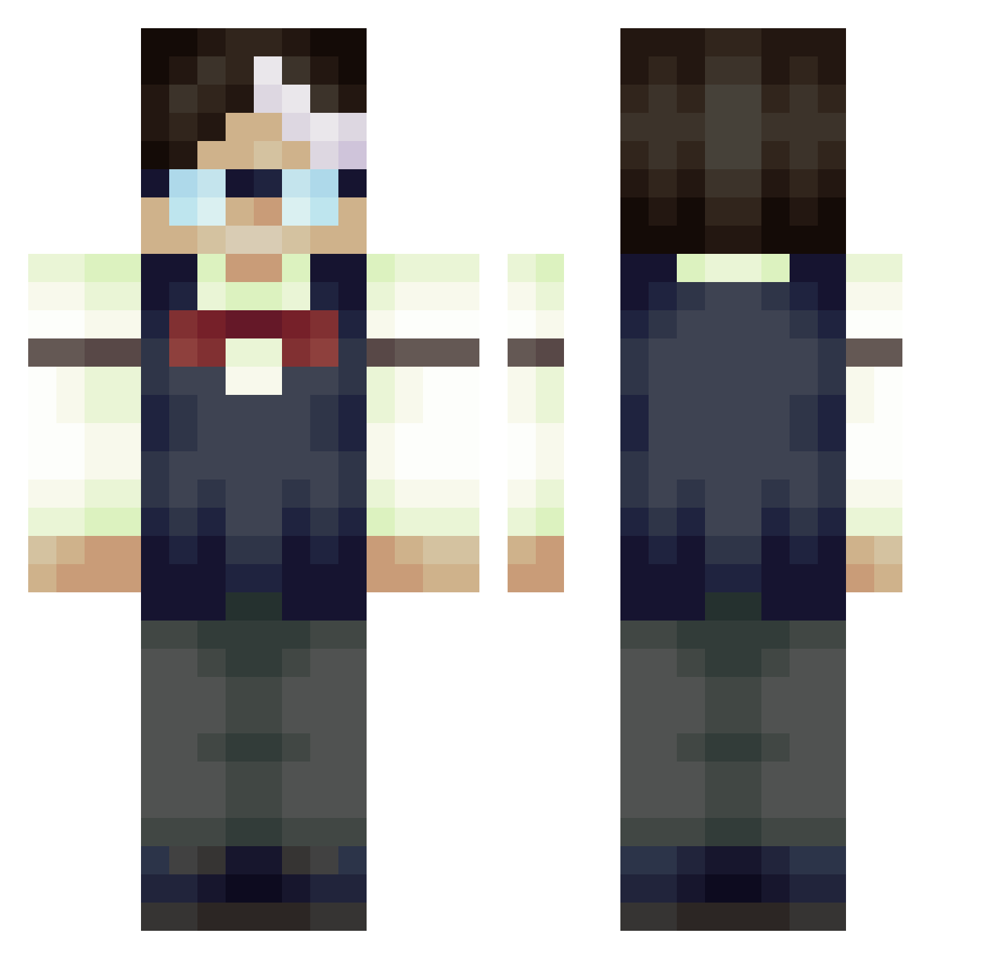 ShnedGecko Minecraft skin, front and back view
