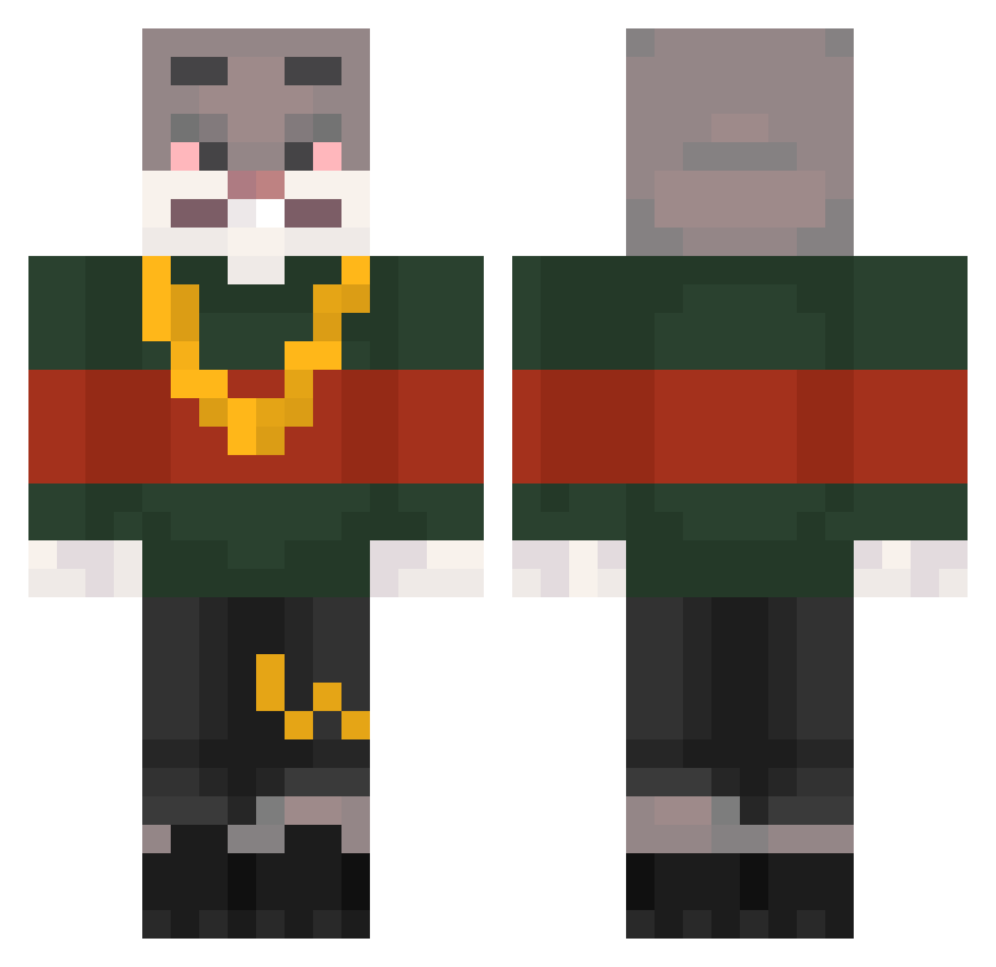 Combust Minecraft skin, front and back view