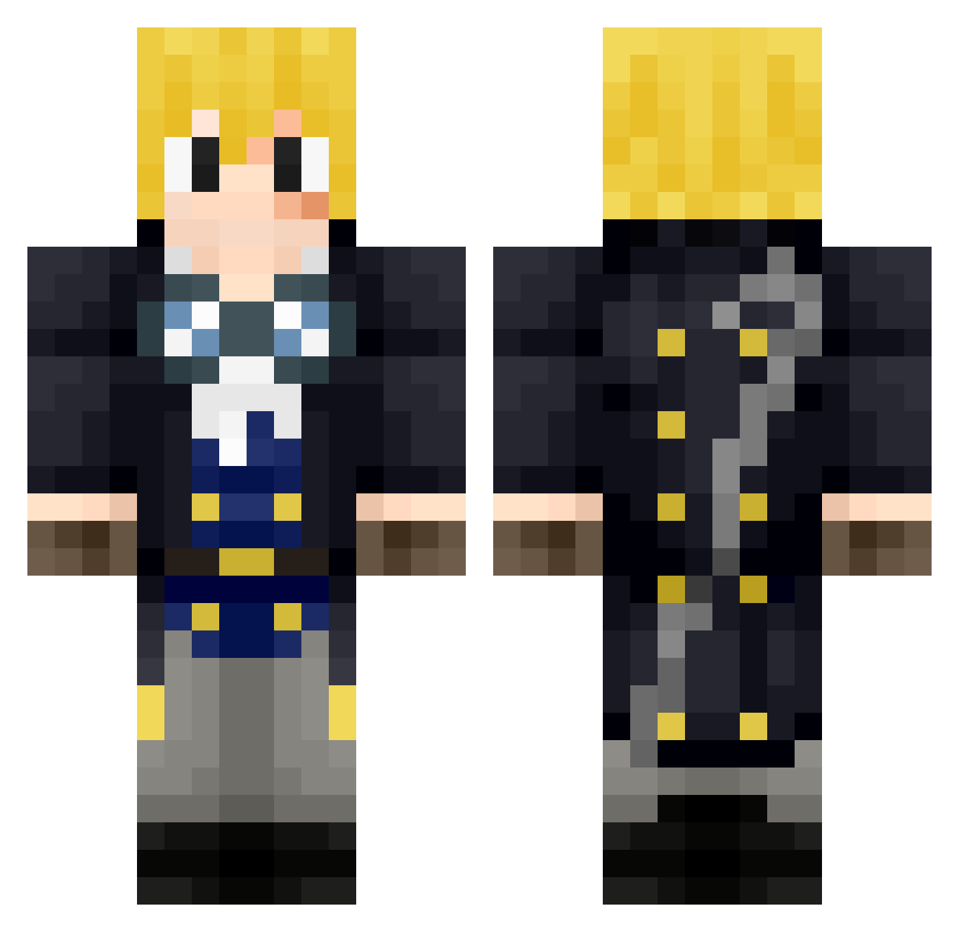 Whhas Minecraft skin, front and back view