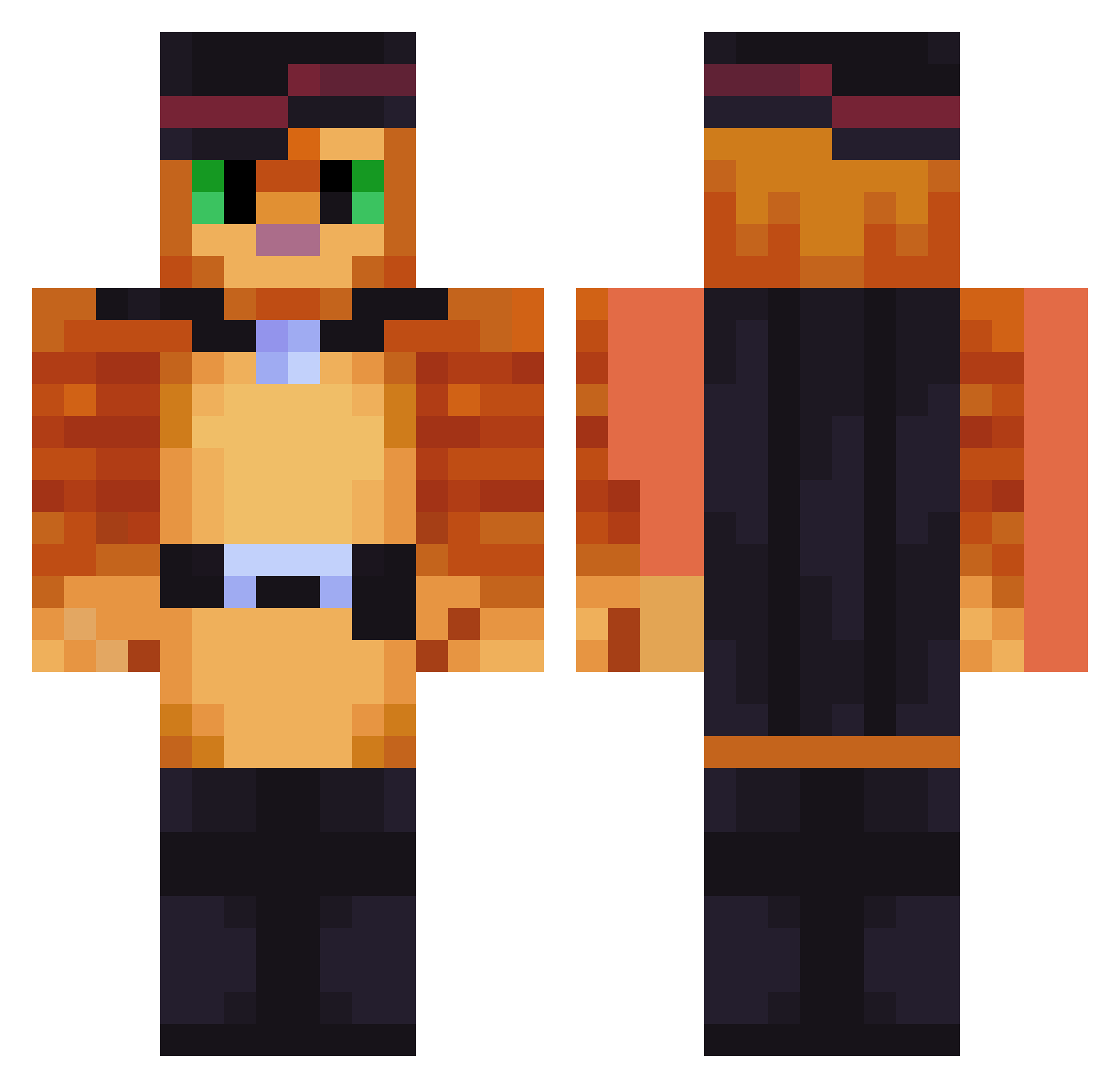 Gaeight Minecraft skin, front and back view