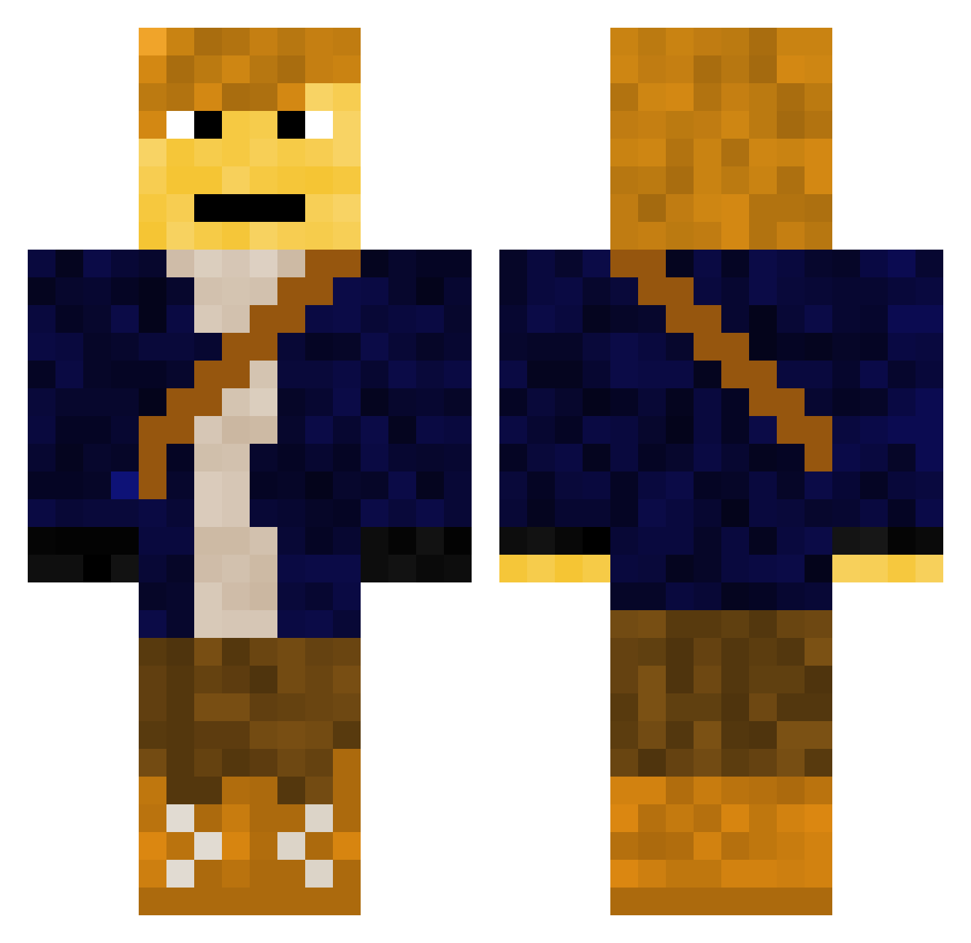 Velcronator Minecraft skin, front and back view