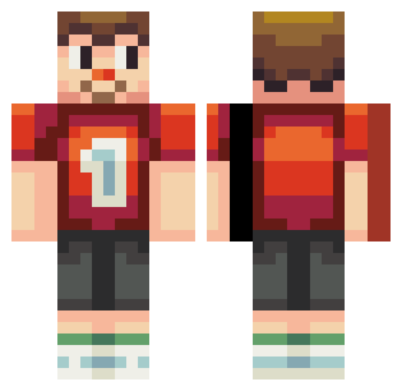 Vigos Minecraft skin, front and back view