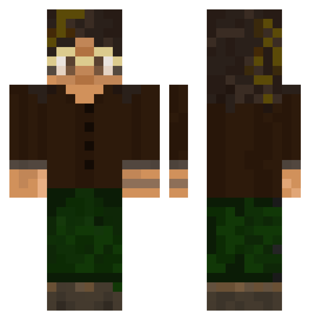 Cameraymond Minecraft skin, front and back view