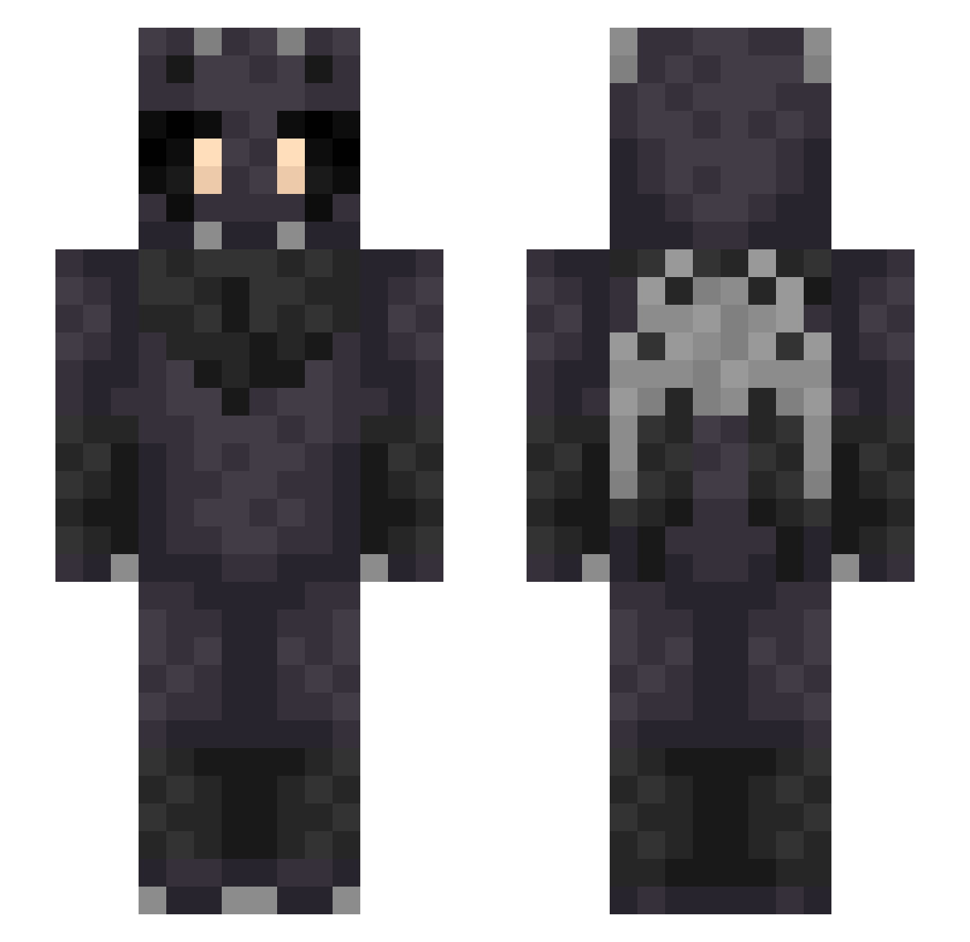 CorvidReactor Minecraft skin, front and back view