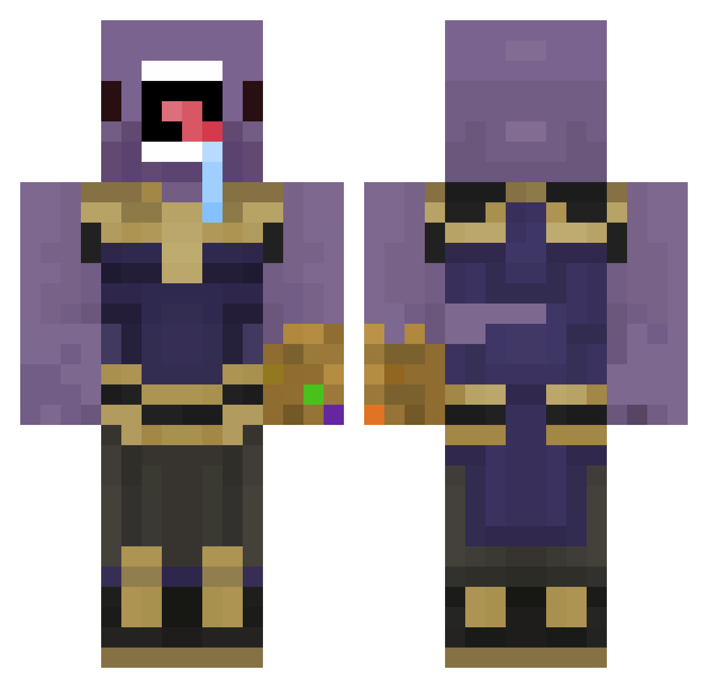AppleMonger Minecraft skin, front and back view