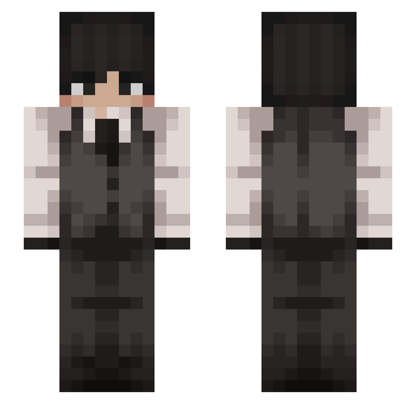 yL0st Minecraft skin, front and back view