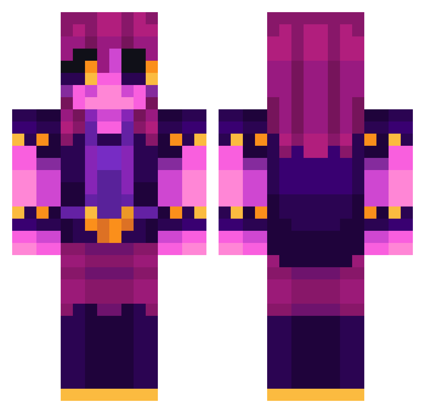 Fuzzball Minecraft skin, front and back view