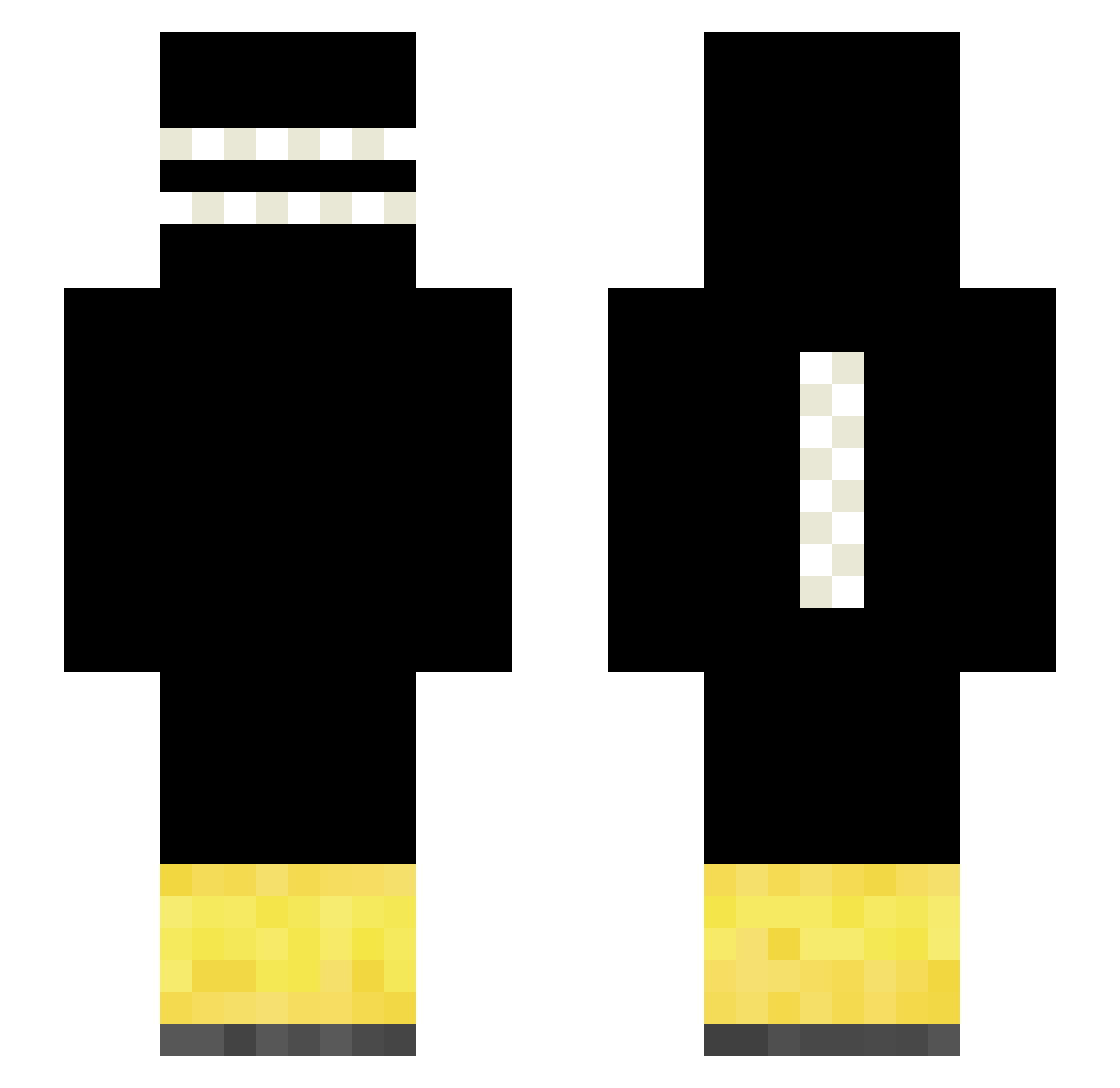 PrawyPas Minecraft skin, front and back view