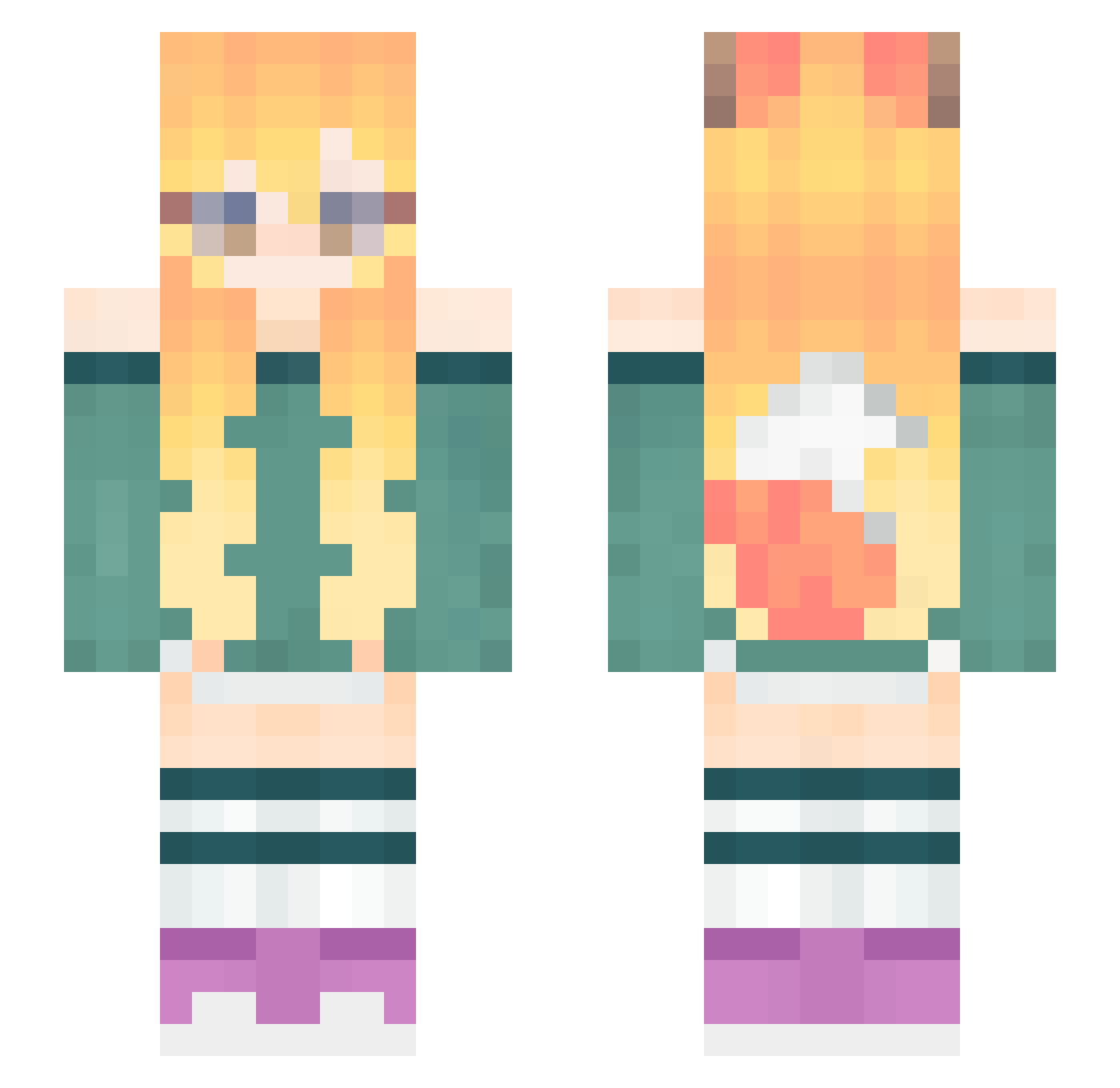 MinohMino Minecraft skin, front and back view