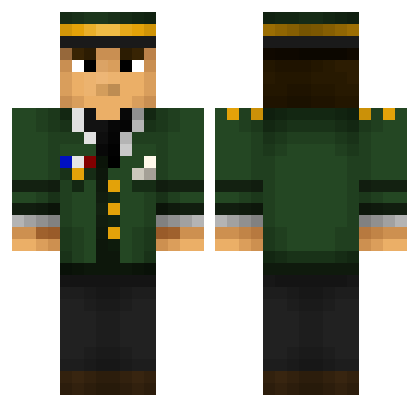 plestis Minecraft skin, front and back view