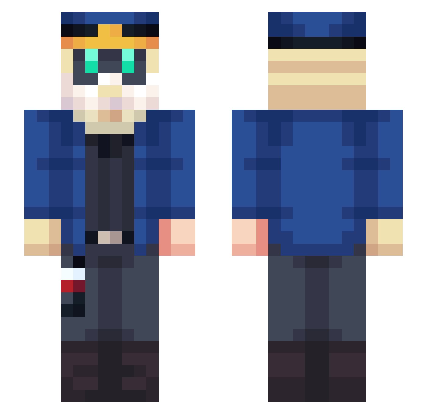 CaptainComputer Minecraft skin, front and back view