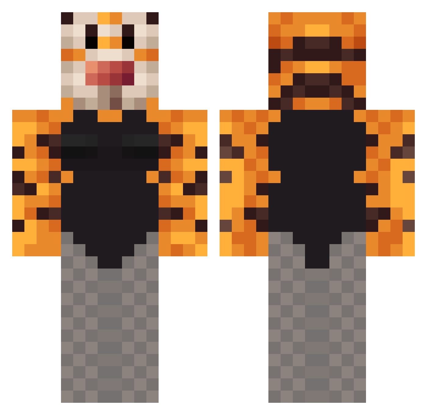 tholinator Minecraft skin, front and back view