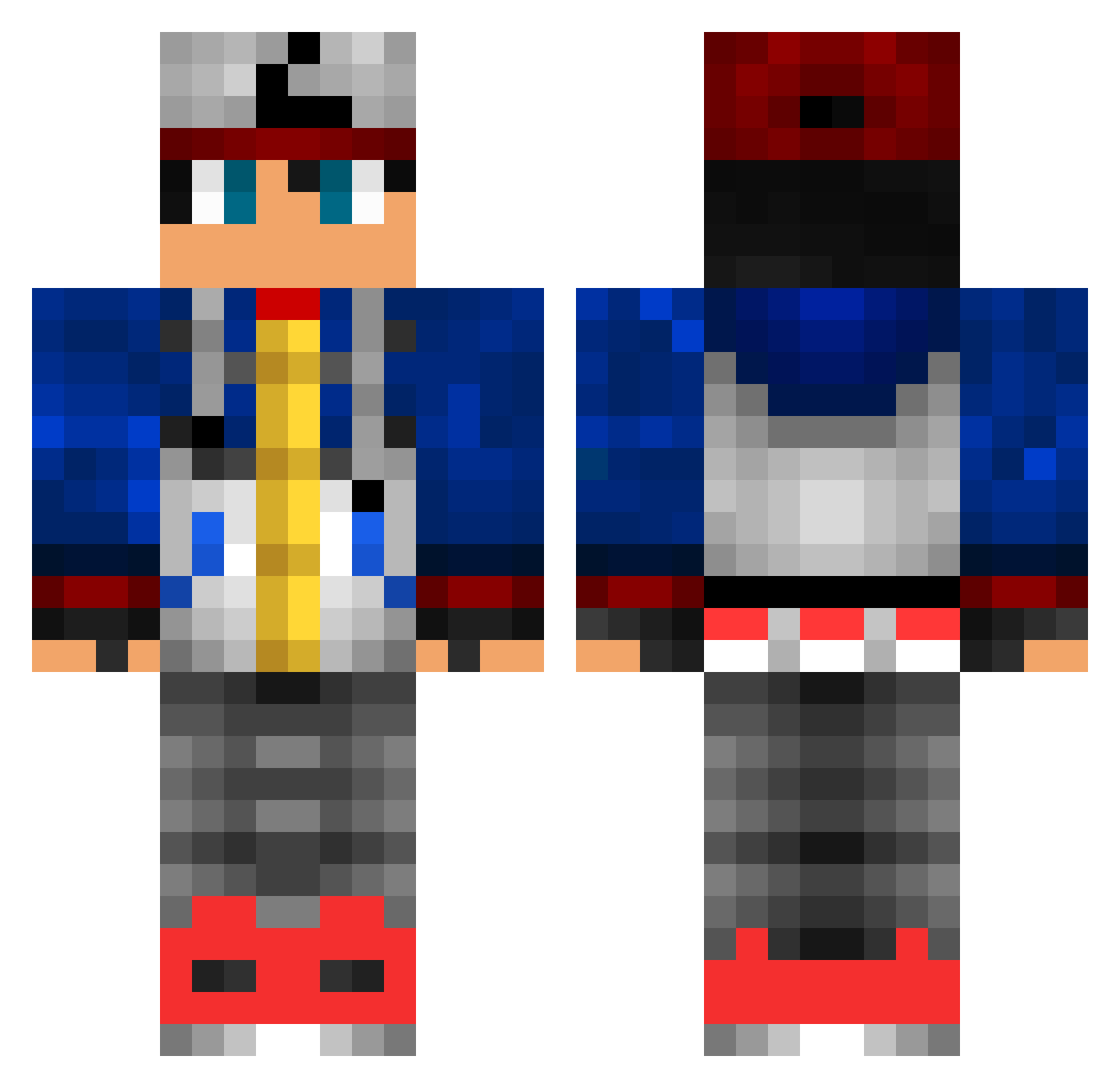 Nophaa Minecraft skin, front and back view