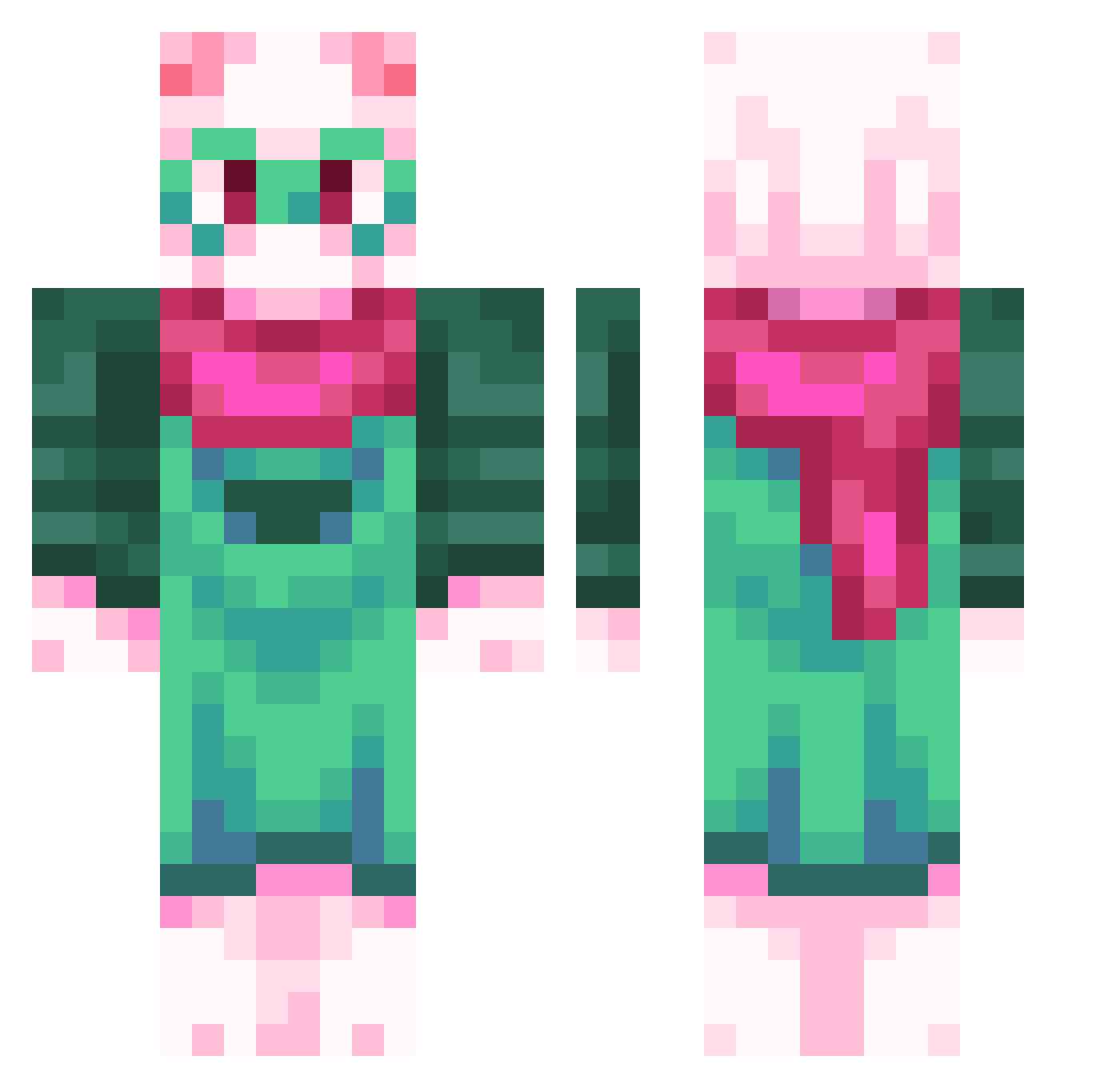 yourlocalmoxxie Minecraft skin, front and back view