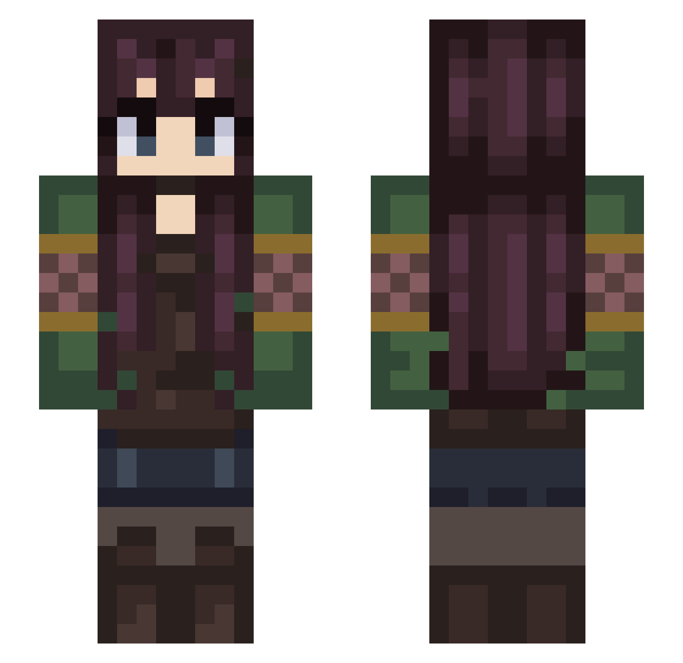 Mystixxal Minecraft skin, front and back view
