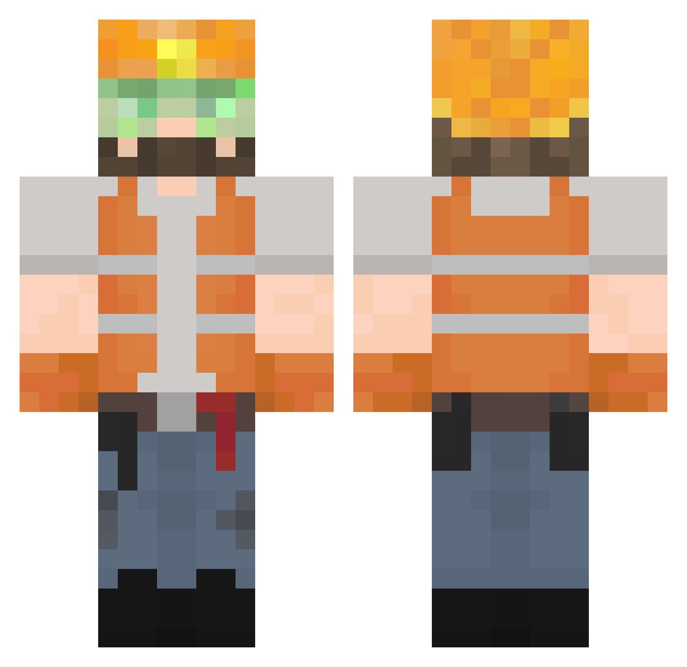 Aronigma Minecraft skin, front and back view
