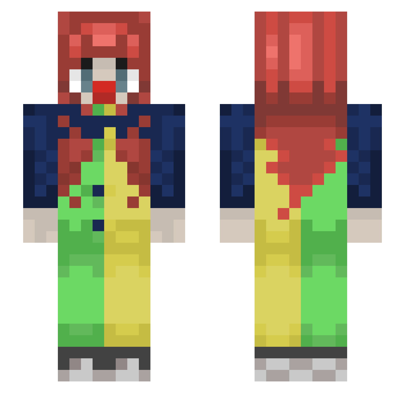 Corrupted_PYR0 Minecraft skin, front and back view