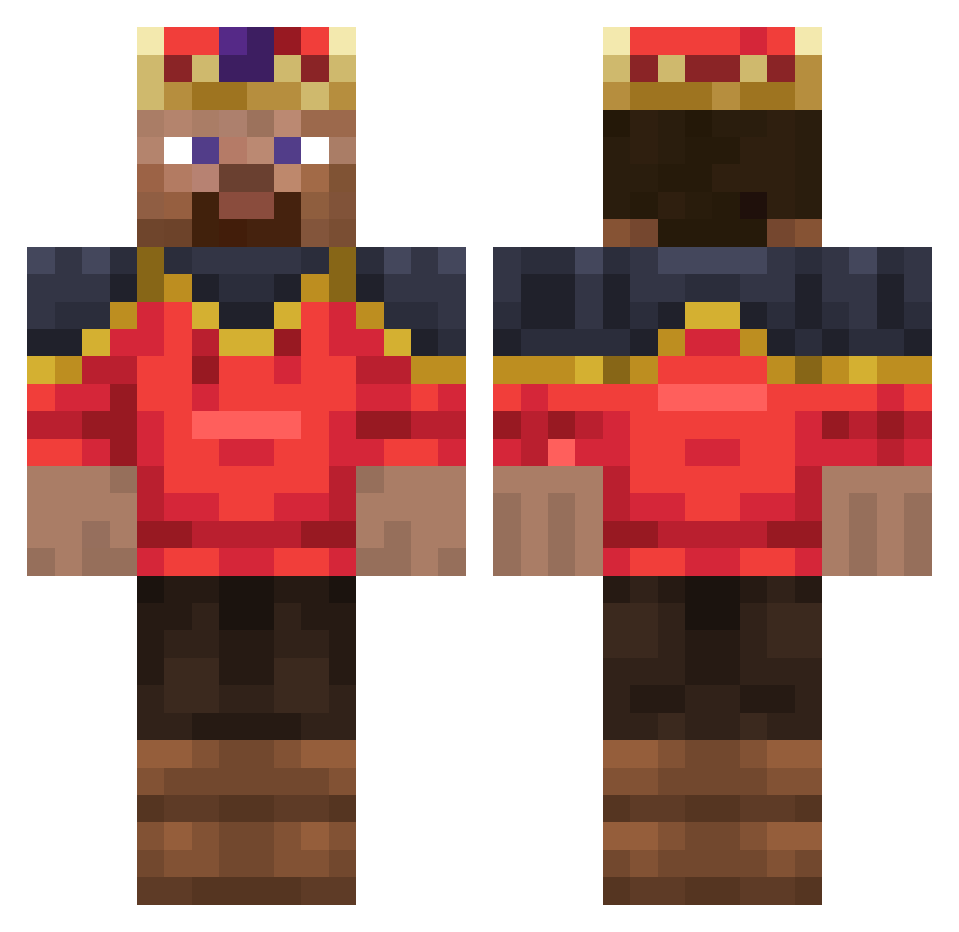 Afrikansk Minecraft skin, front and back view
