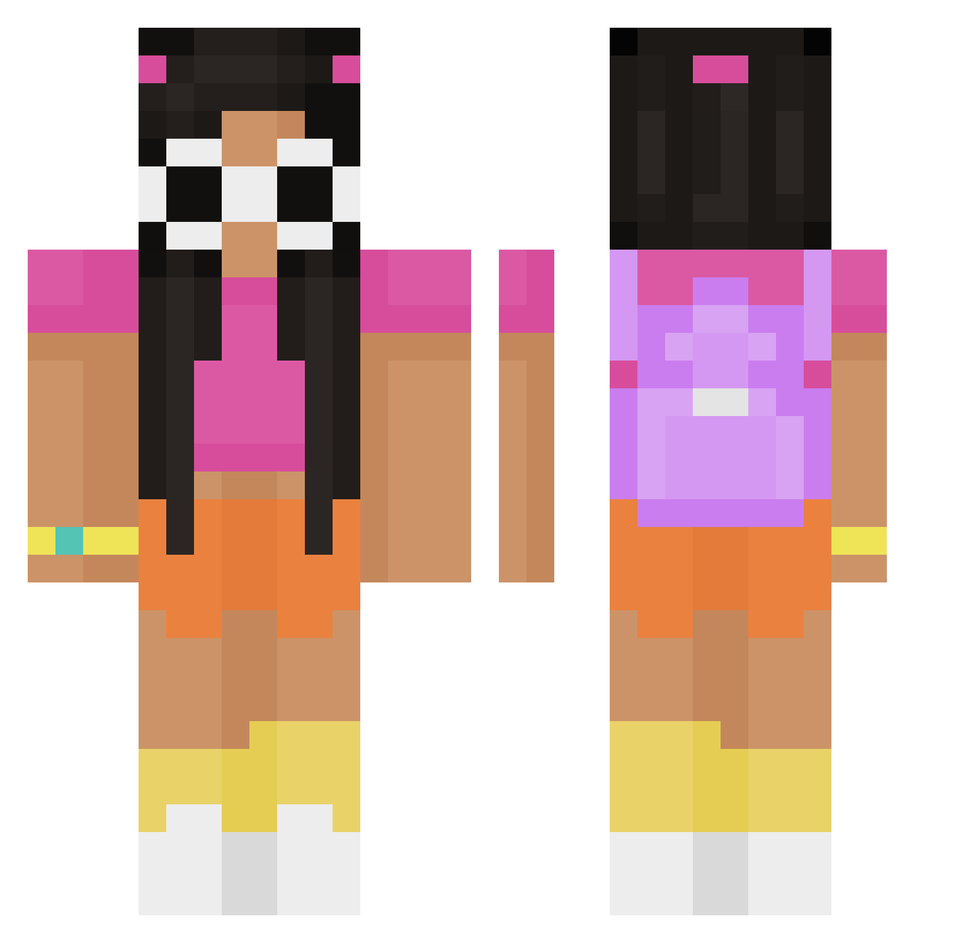 Dora Minecraft skin, front and back view